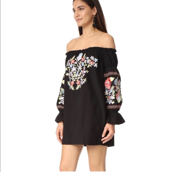 Free People |  Fleur Du Jour Embroidered Off-Shoulder Dress | Small - Picture 2 of 16